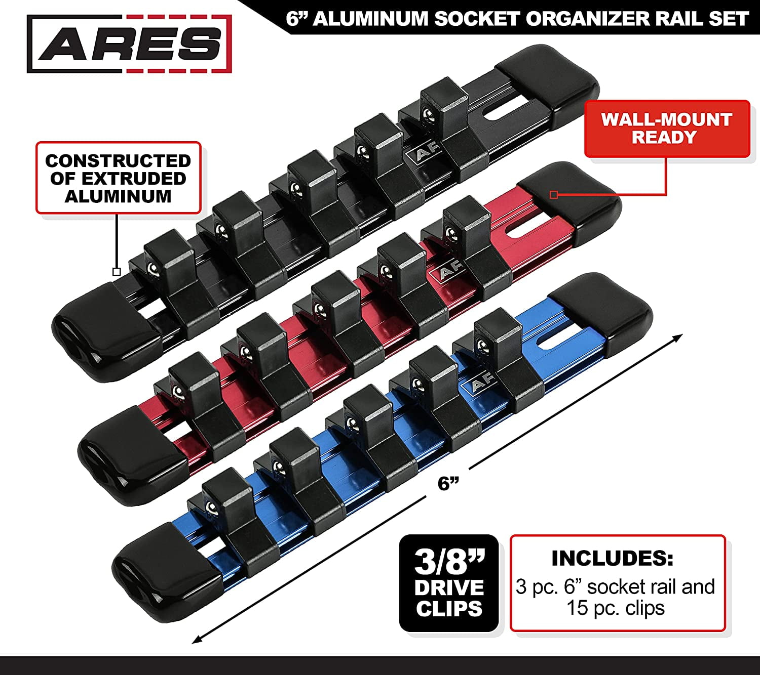 RRDWQ-60066-3-Piece 3/8-Inch Drive 6-Inch Aluminum Socket Rail Set ...