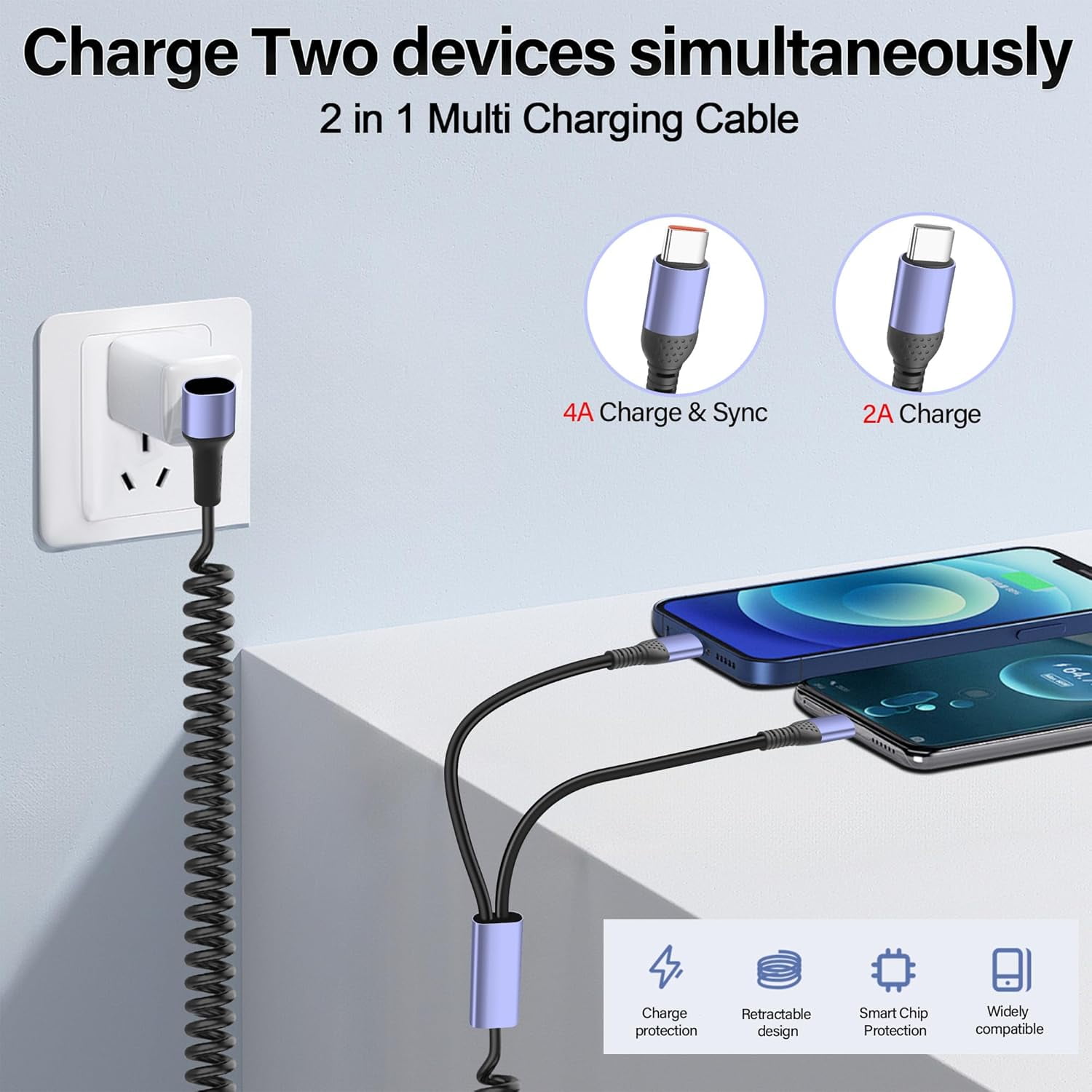 RRDWQ-90 Degree USB Type C Spring Cable USB C to 2 Type C Y Splitter ...