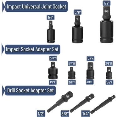 TheSiliconValley 3-Piece Impact Universal Joint Socket Swivel Set – 1/4, 3/8, 1/2 Drive
