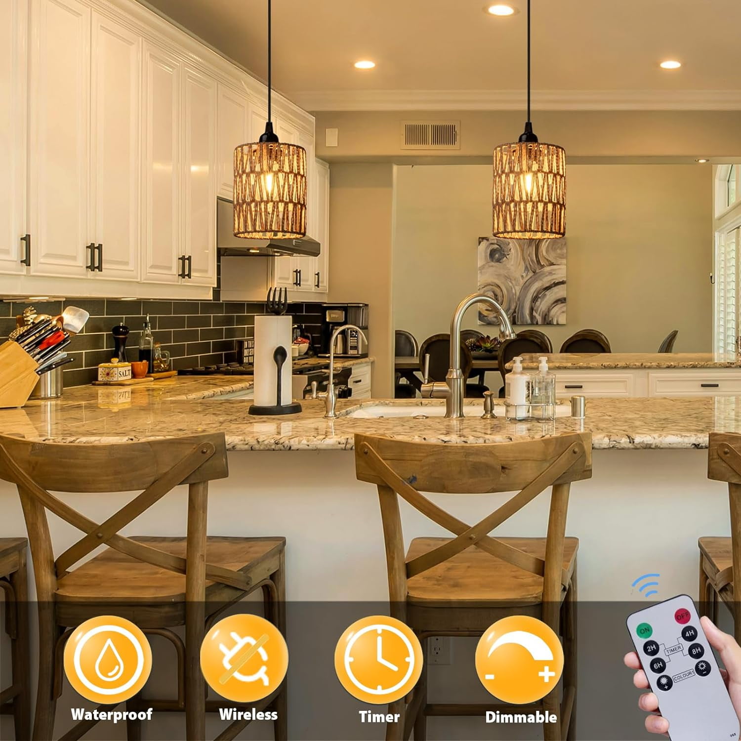 Lightess Battery Operated Hanging Pendant Lights, Battery Powered