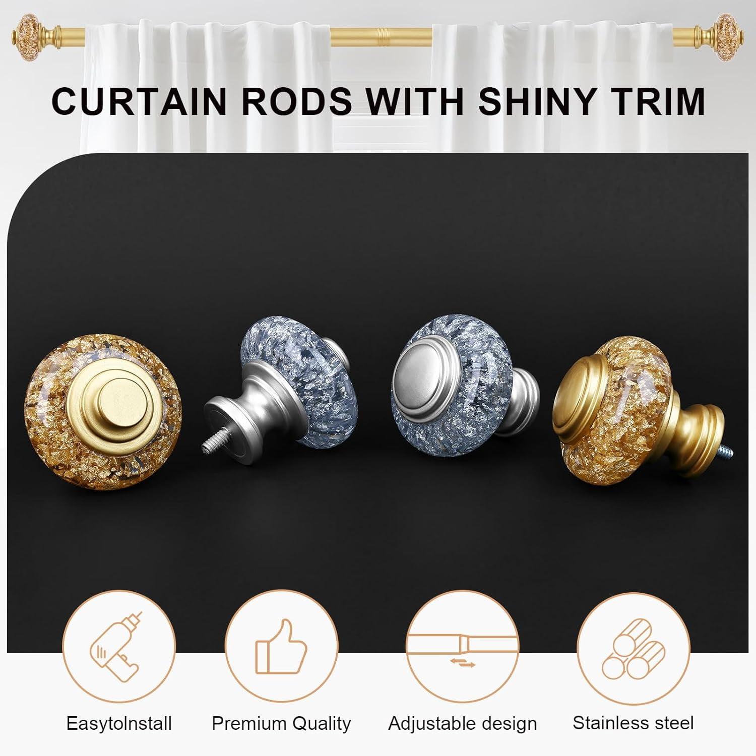 RRDWQ-Gold Curtain Rods for Windows 48 to 84 Inch, Decorative Vintage ...