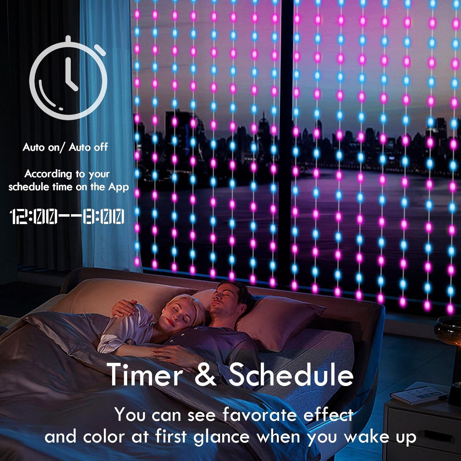 Waterproof Changing Curtain RRDWQ-Smart Curtain Lights RGB Color Changing Curtain Lights, USB ...