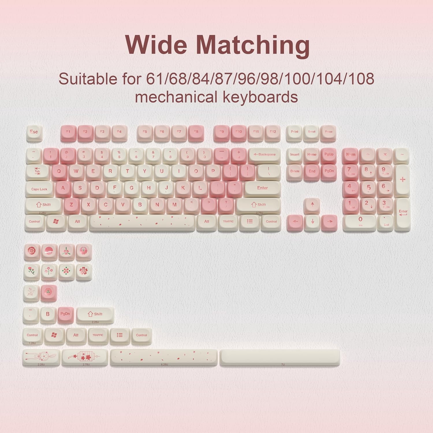RREGER-Cute PBT Keycaps Set,Pink Cherry Blossom,MOA Profile keycaps 60 ...
