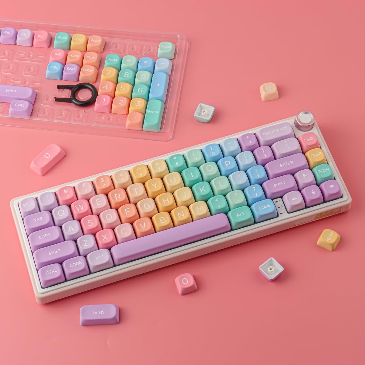 RREGER-MOA Profile Keycaps,PBT Cute Rainbow Candy Keycaps 126 Keys Dye ...