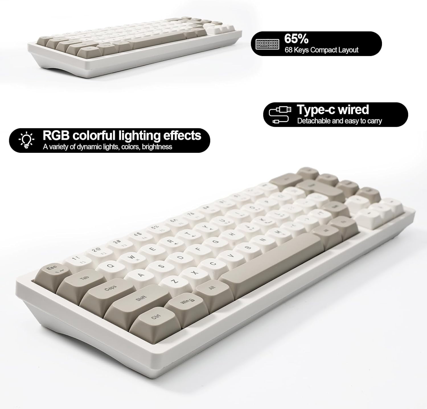 RREGER-Wired RGB Gaming Membrance Keyboard. 65 Percent Mini Creamy LED ...