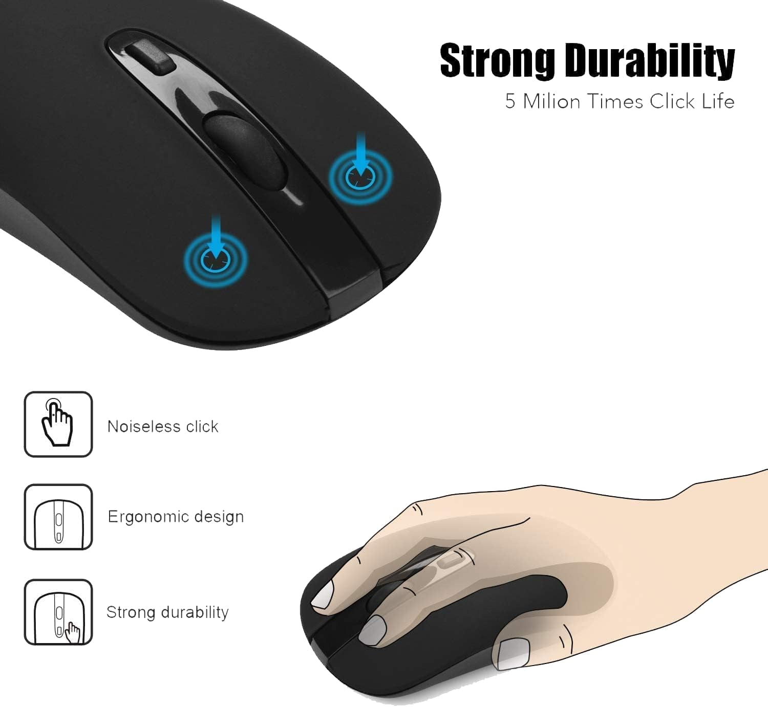 RREGER-Wireless Computer Mouse, 2.4G Slim Cordless Mice Less Noise for ...