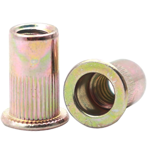 RRFDWQ-1/4 Rivet Nut, 100 Pieces Carbon Steel Zinc Rivet Nuts 1/4-20, 1/4 20 Threaded Insert Rivnut, 1/4 UNC Rivets Nutsert, Flat Head 1/4 x 20 RIV Nuts