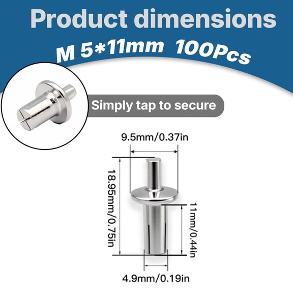 RRFDWQ-100 Pcs M5*11mm Hammer Drive Rivets - Round Head Aluminum Blind Rivets, Expanding Core Rivet for DIY, Metalworking & Household Repairs