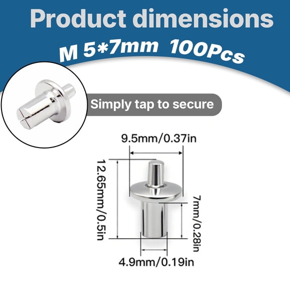 RRFDWQ-100 Pcs M5*7mm Hammer Drive Rivets - Round Head Aluminum Blind Rivets, Expanding Core Rivet for DIY, Metalworking & Household Repairs