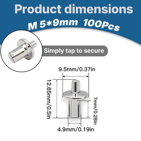 RRFDWQ-100 Pcs M5*9mm Hammer Drive Rivets - Round Head Aluminum Blind Rivets, Expanding Core Rivet for DIY, Metalworking & Household Repairs