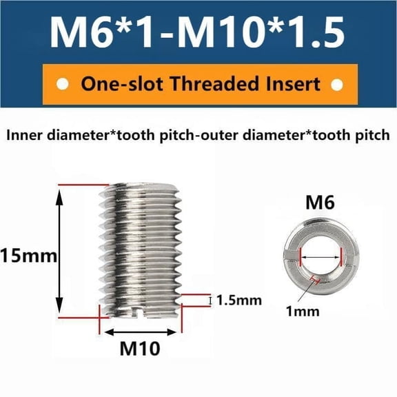 RRFDWQ-10pcs Self Tapping Thread Insert, 15mm Length Slotted Screw Metal Thread Insert for Aviation Automobile Electronic Communication
