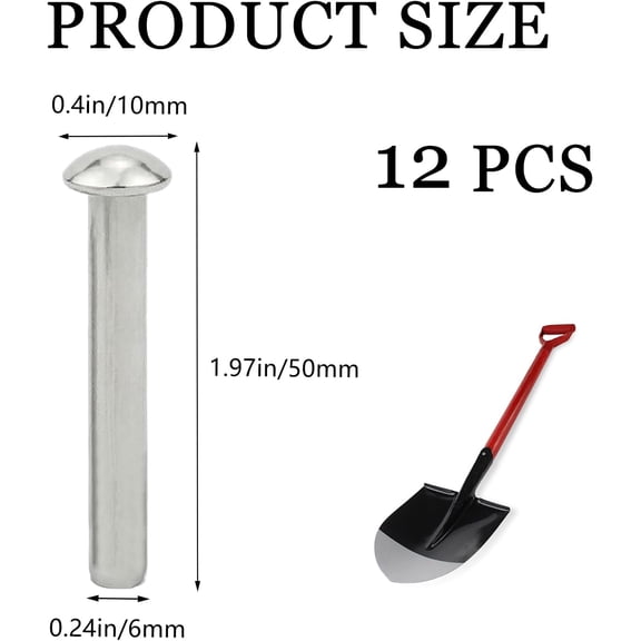 RRFDWQ-12 PCS Rivets for Spade Handle, 304 Stainless Steel, Half Round Head, 50x6mm