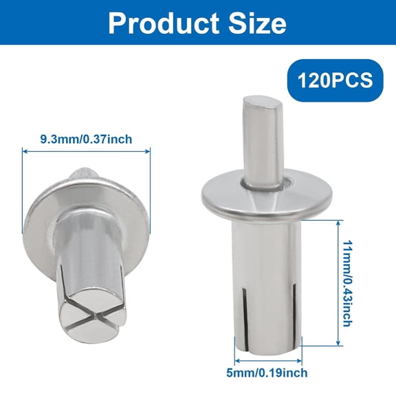 RRFDWQ-120 Pcs M5-11mm Hammer Drive Rivets, Aluminum Core Round Head Fasteners for Household Mechanical Equipment and Electronic Equipment Quick Installation