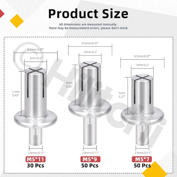 RRFDWQ-130Pcs M5 x 7mm 9mm 11mm Aluminum Core Rivets with Semi Round Head, Hammer Drive Rivets Knock Type Aluminum Rivets Semi Round Head Expansion Aluminum Rivets for Households Mechanical Devices