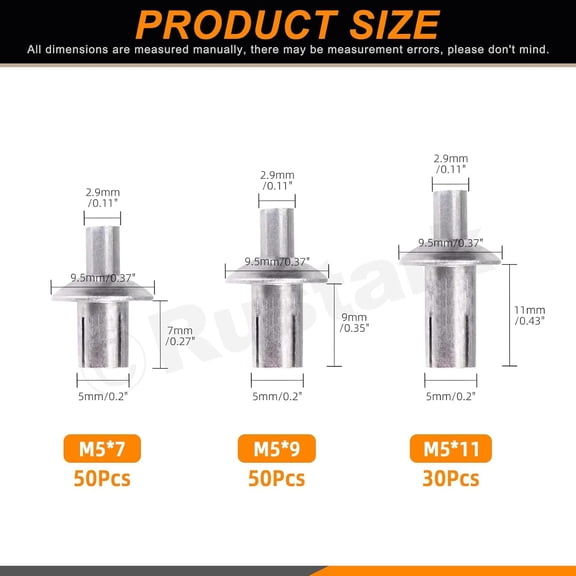 RRFDWQ-130Pcs M5x7mm/9mm/10mm Aluminum Core Rivets with Round Head Assortment Kit, Hammer Drive Aluminum Rivets Knock Type Expansion Half Round Head Core Rivets for Mechanical Electronic Equipment