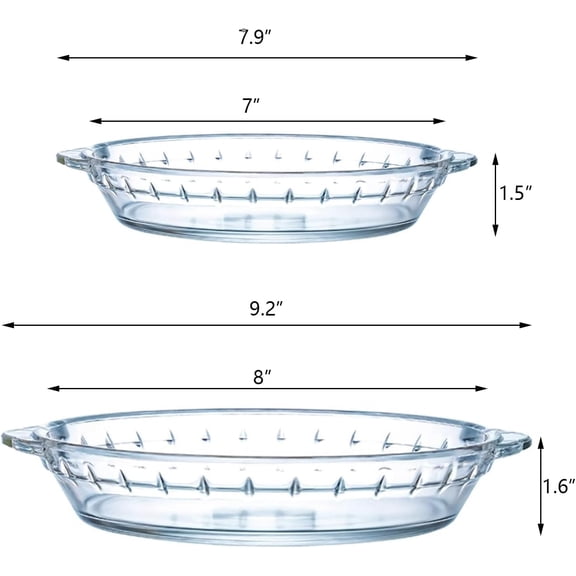 RRFDWQ-2-Pack (7"/8") Glass Baking Dish Set, Round Pie Glass Bakeware Pie Baking Dishes with Handles for Snacks Salads Desserts Dishwasher, Microwave, Freezer & Oven Safe