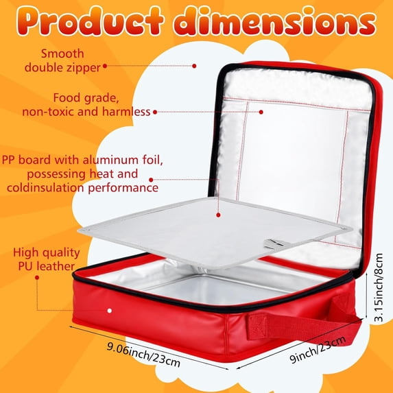 RRFDWQ-2 Pcs 9x9 Inch Foil Pan Carrier with Lid Aluminum PU Leather Foil Pan Holder with Handle Serving Tray for Food Stackable Baking Sheet Holder for Travel Dining Party Barbecue Picnic Home Red