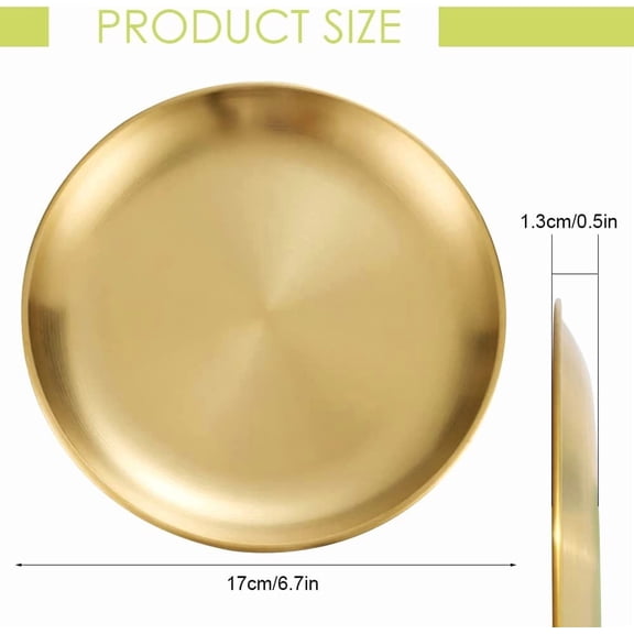 RRFDWQ-2 Pieces 6.7 Inch Stainless Steel Plates, Stainless Steel Round Metal Plates, Metal Dinner Dishes for Dinner, Camping, Outdoor(17cm,Gold)