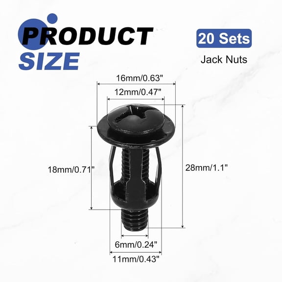 RRFDWQ-20 Set M6x28mm Jack Nuts, Carbon Steel Zinc Finish Expansion Screw Petal Nut, Multi-Grip Insert Rivet Nut Fasteners for Hollow Wall Iron Skin Line Use in Thin Soft Wall, Black