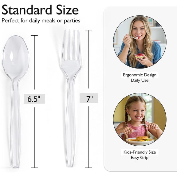 RRFDWQ-[200 Count] Disposable Plastic Silverware, Heavy Duty Forks and Spoons Set, Durable Plastic Utensils Cutlery Set for for Parties, Picnics, Big Event, Daily Use - Bpa free