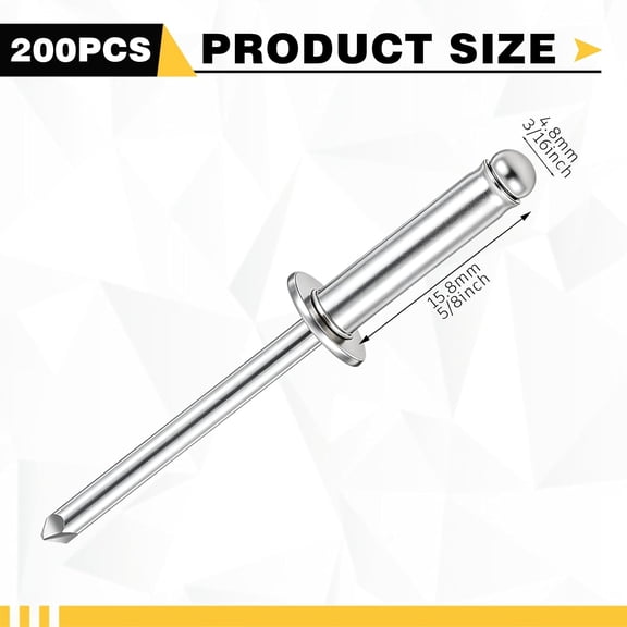 RRFDWQ-200 Pcs 3/16" X 5/8" Trifold Rivets Assortment Aluminum Tri Grip Exploding Pop Rivets Bulb Style for Kayak Marine Boat Buildings Containers(Silver)