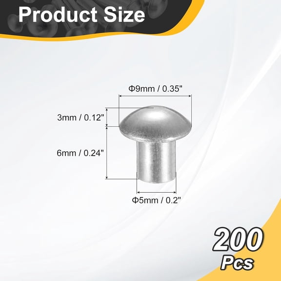 RRFDWQ-200Pcs Brazier Head Rivets, M5 x 6mm Aluminum Solid Dome Head Boat Rivets Fasteners for Ships Aircraft Machinery Joining and Repair, Silver Tone