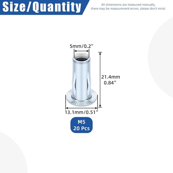 RRFDWQ-20pcs M5 Multi-Grip Rivet Nuts Set White Zinc Plated Carbon Steel Flat Head Rivnut Pre Bulbed Shank Threaded Insert Rivet Nuts for Construction Industrial