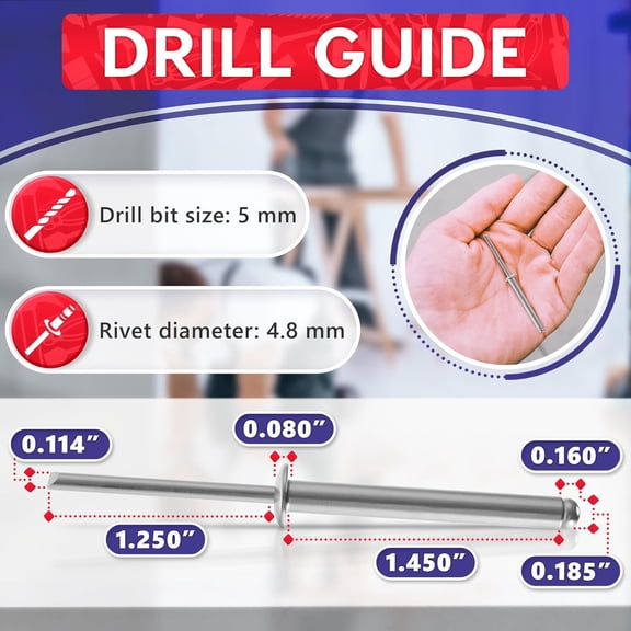 RRFDWQ-25 Pcs Aluminum Long Rivets 3/16 x 1-1/2 Large Dome Head Long Grip Blind Rivets Grip Range 2430 mm (0.941.18") Heavy Duty for Windows Doors Metal Auto Body Corrosion-Resistant Indoor & Outdo