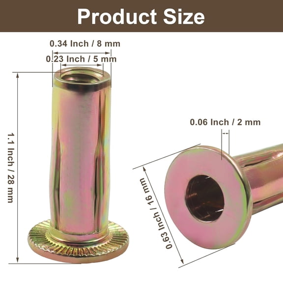 RRFDWQ-25 Pcs Multi Grip Rivet Nuts, Pre Bulbed Shank Zinc Plated Flat Head Threaded Insert Nuts, Steel Construction Fasteners for Industrial Assembly Automotive DIY Projects (1/4-20)