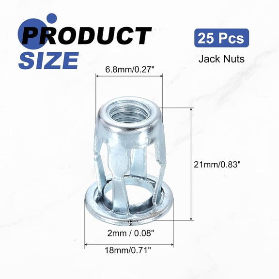 RRFDWQ-25Pcs M8x21mm Jack Nuts, Carbon Steel Zinc Finish Threaded Insert Petal Nuts, Multi-Grip Expansion Rivet Nut Fasteners for Hollow Wall Iron Skin Line Use in Thin Soft Wall, Silver