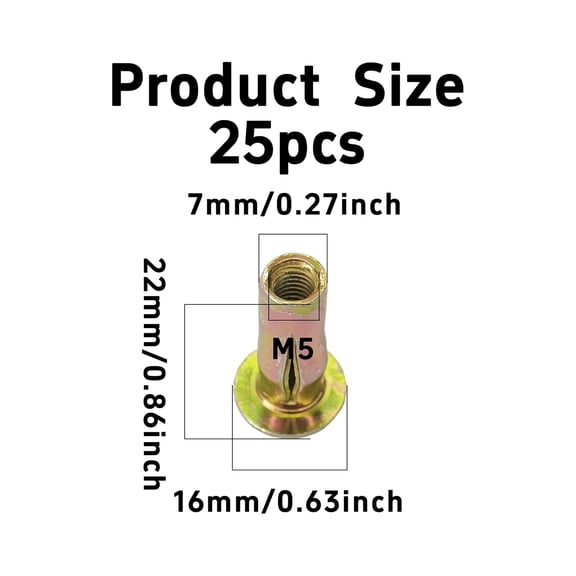 RRFDWQ-25Pcs Multi-Grip Rivet Nut, M5 Pre-Bulbed Shank, Color-Zinc-Plated Carbon Steel Flat Head Threaded Insert Nut