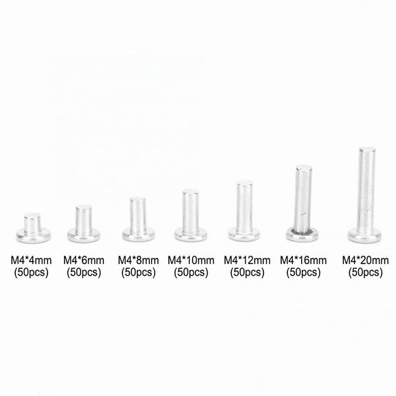 RRFDWQ-350pcs Solid Aluminum Rivets M4 Kit, Flat Head Boat Rivets Set, Length 4/6/8/10/12/16/20 mm Solid Metal Rivets Assortment Kit, with Plastic Box