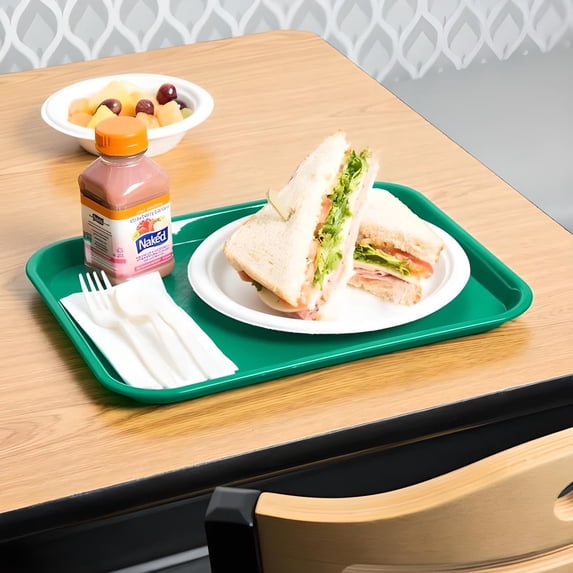 RRFDWQ-4-Count Lunch and Dinner Food Trays | Green | 10" x 14" Plastic Food Trays for Home, Cafeteria, Restaurants, Delis, Bakeries, Crafts and Organization