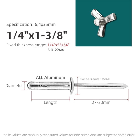 RRFDWQ-40pcs Trifold Rivets,Silver Aluminum Alloy Folding Blind Rivets,Tri-fold Exploding Pop Rivets for Soft or Plastic Materials,Tri Grip Rivets.1/4"x1-3/8"(6.4x35MM)
