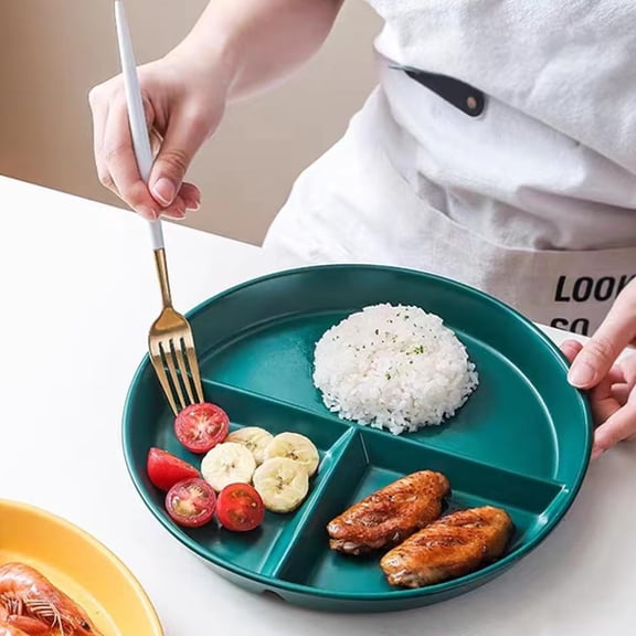 RRFDWQ-5 PCS Unbreakable Divided Plates for Adults 9in, Deep Dinner Plates, Divided Design for Picky Eaters,Compartment Plates, Lightweight Reusable Plastic Portion Control Plates