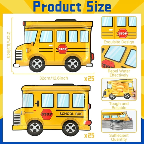 RRFDWQ-50 Count Bus Party Plates Back to Birthday Disposable Plates Yellow Bus Shape Plates Dinnerware Plate for First Day of Party Supplies Decor