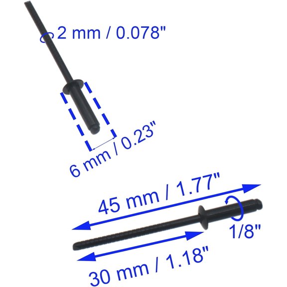 RRFDWQ-50 Pcs 1/8" x 1/2 "(3.2x12mm) Black Stainless Steel Blind Rivets Pop Rivets Core Pulling Rivets Grip Range(8.0-9.6mm)