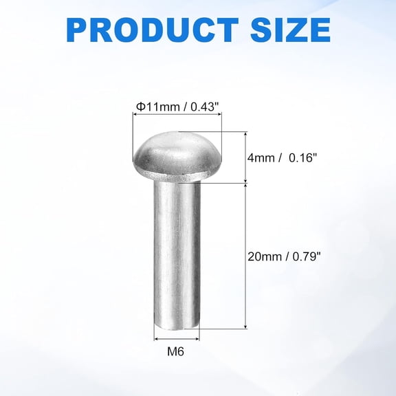 RRFDWQ-50 Pcs Brazier Head Solid Aluminum Rivets, M6 Dia x 20mm Length Round Head Aluminum Boat Rivets for Repairing Boats, Machinery, Aircraft, Automobile Industry