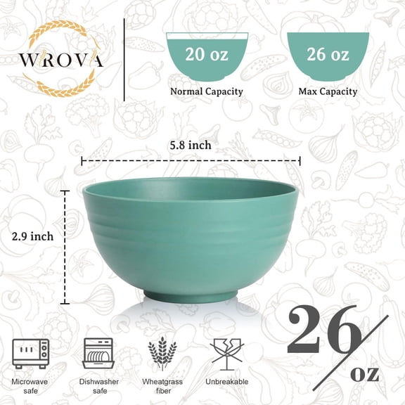 RRFDWQ-6-piece Wheat Straw Bowls sets 26oz,Alternative Plastic Bowls Reusable for indoors and outdoors,Microwave-able and Dishwasher Safe Bowls Sets Easy to Clean.Green Series