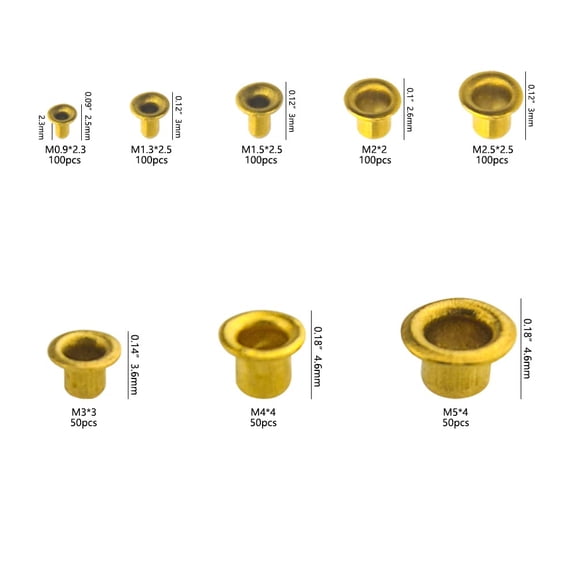 RRFDWQ-650Pcs 8 Values M0.9(d)-M5(L) Mixed Zinc Plated Through Hole Copper Rivets Assortment kit(Whole Hollow Grommets Rivets Set with A Plastic Storage Kit)