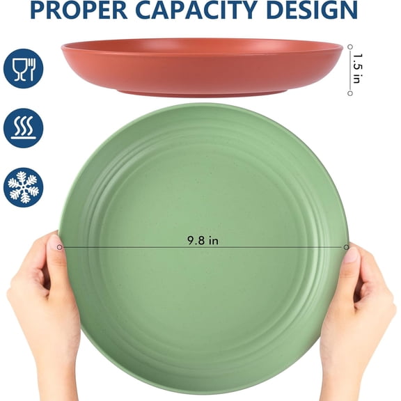 RRFDWQ-8-Pack 10inch BPA Free Unbreakable Deep Dinner Plates, Wheat Straw Plastic Plates Dishwasher Safe Kitchen Plates Dinnerware Multicolor