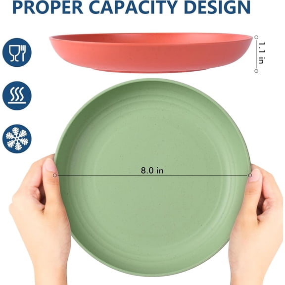 RRFDWQ-8-Pack 8inch BPA Free Unbreakable Deep Plastic Plates, Wheat Straw Camping Plates Dishwasher Safe Kitchen Plates Dinnerware Multicolor