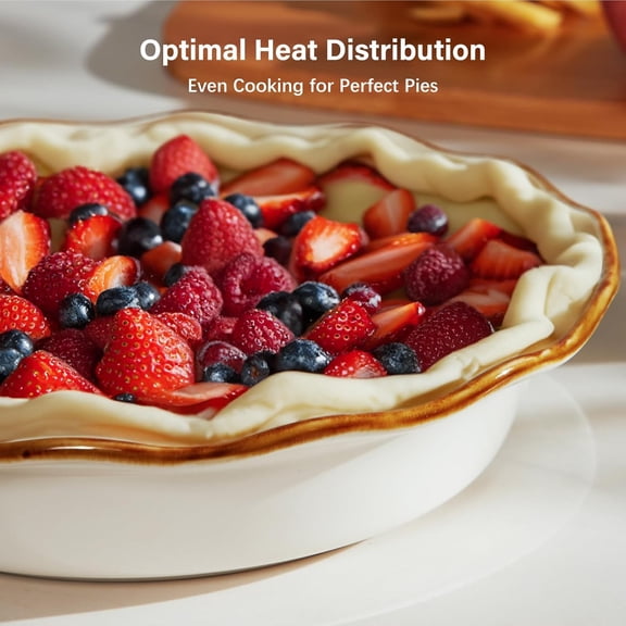 RRFDWQ-9-Inch Deep Dish Pie Pan - Ceramic Pizza Pan for Oven, Baking Chicken Pot Pie, Quiche & Tarts - Rustic White Dish for Perfectly Crispy Crust, Large Ruffled Baking Plate