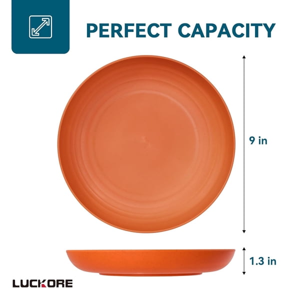 RRFDWQ-9 inch Deep Dinner Plates Set of 12 Wheat Straw Plates, Unbreakable Dinner Dishes Alternative for Plastic Microwave and Dishwasher Safe for Kitchen with 4 Colors Classic Bright