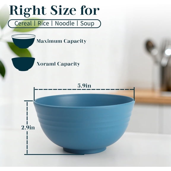 RRFDWQ-Bowls for Kitchen 8 PCS, Unbreakable Wheat Straw Bowl 26 OZ, Alternative to Plastic Bowls Reusable, Microwave and Dishwasher Safe Serving Bowl for Dinner, Breakfast, Outdoor - Blue