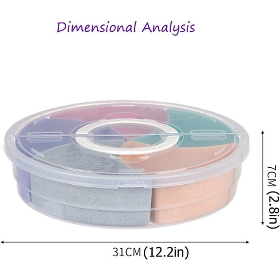 RRFDWQ-Circle Fruit Tray Separable Snacks Bowl Nut Food Candy Picnic Salad Storage Containers Plastic Platter Divided Serving Tray Portable 5 Compartments with Lid