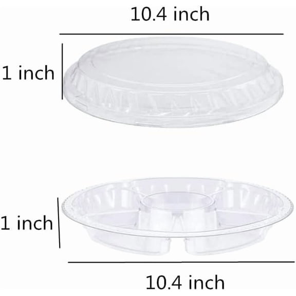 RRFDWQ-Clear Plastic Appetizer Trays with Lids, Travel Round Disposable Compartment Serving Platters,6 Sectional Catering Trays for Vegetable Salad Food for Fruit Veggie Snack Food Containers (12 Pac