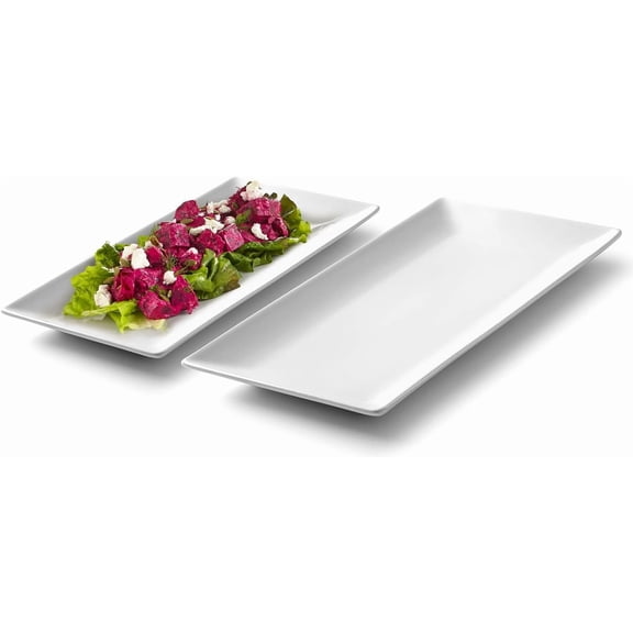 RRFDWQ--Large Ceramic Rectangular Serving Platter Set With Pure White Design (2-Pack)-14" and 12" Trays. (Pure White Design)