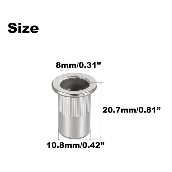 RRFDWQ-M8 Rivet Nuts, 304 Stainless Steel Flat Head Insert Rivet Nuts, 30Pcs