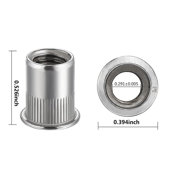 RRFDWQ-Rivet Nut 10-24UNC 100Pcs Stainless Steel 304 Finish Flat Head Rivnut Threaded Insert Nut Knurled Body